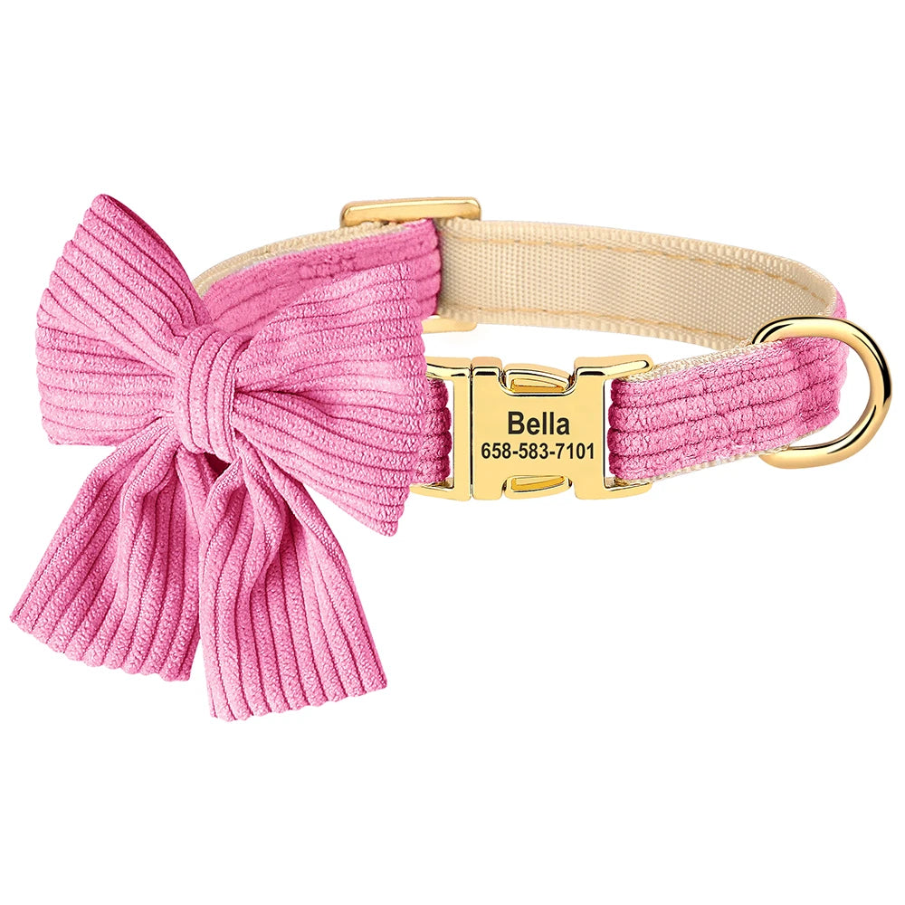 Personalized Dog Collar Adjustable Puppy Dogs Collars Pet Custom ID Necklace With Bowknot Cute For Small Medium Dogs Chihuahua