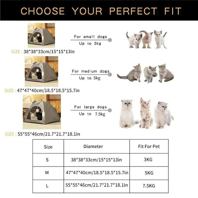 Pet Tent Bed Removable Canvas - Semi-Enclosed Cat Sofa for Room Decor