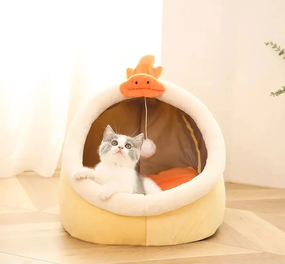 Deep Sleep Cat Bed - Warm Pet Basket Cozy House Kitten Lounger Cave