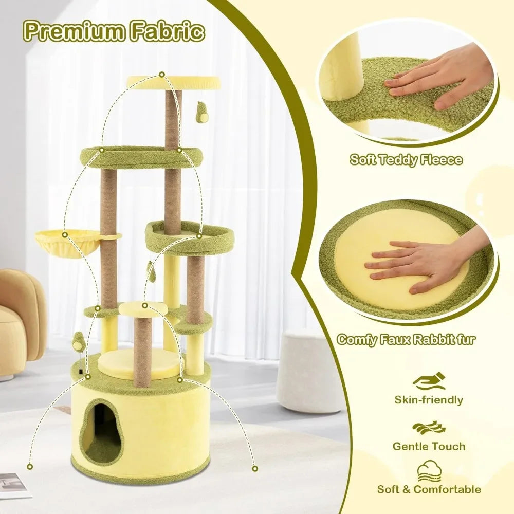 Avocado-Themed Cat Tree, Multi-Level Modern Cat Tower