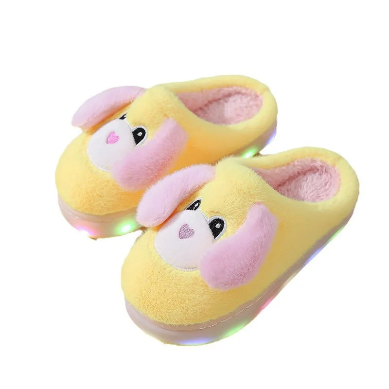 LED Light-Up Kids' Winter Shoes - Cartoon House Slippers with Thick Bottom