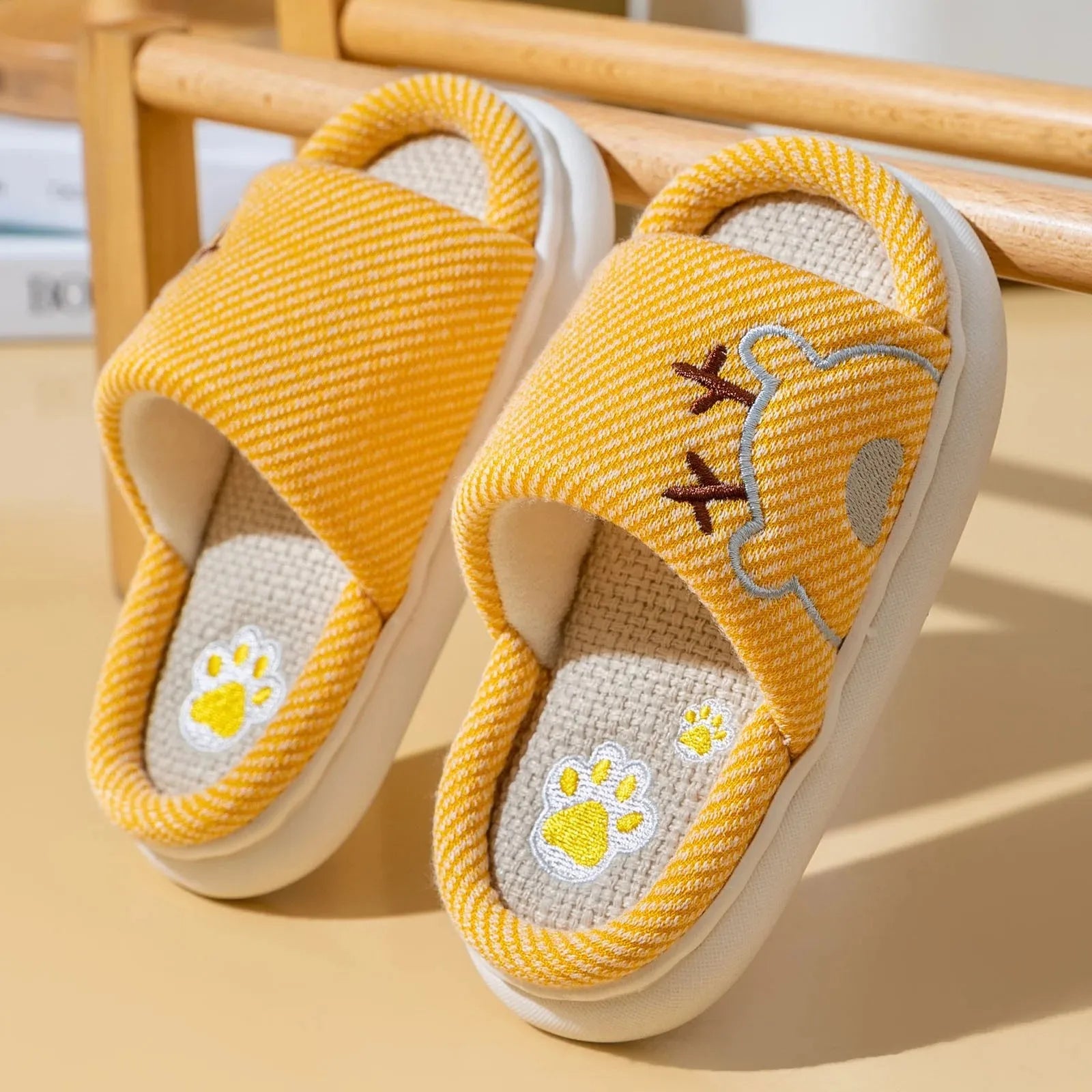 Children's Linen Three-Season Slippers - Spring Summer Autumn Indoor Shoes