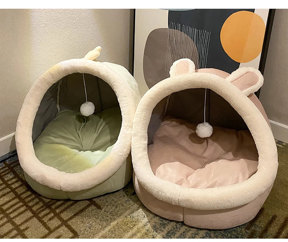 Deep Sleep Cat Bed - Warm Pet Basket Cozy House Kitten Lounger Cave