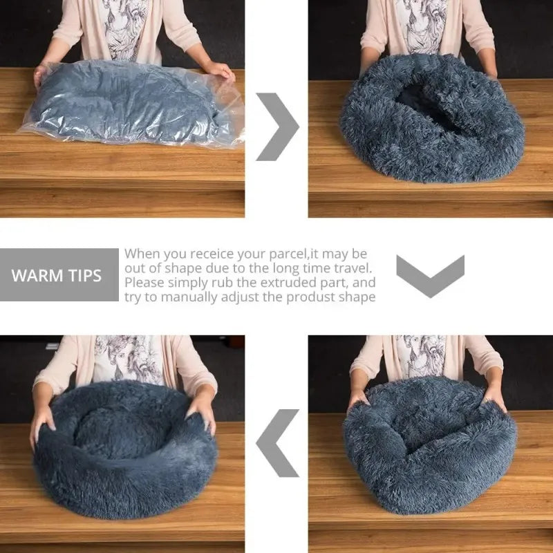 Super Soft Pet Cat Bed - Plush Donut Calm Bed Washable Sleeping Artifact