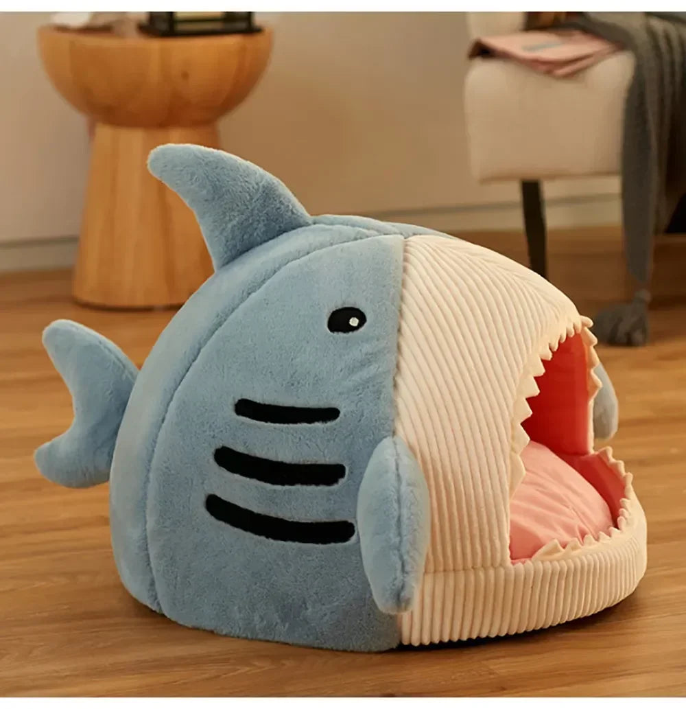 Cat Bed Semi-Enclosed Big Mouth Shark - Warm Pet Kennel Cave Tent