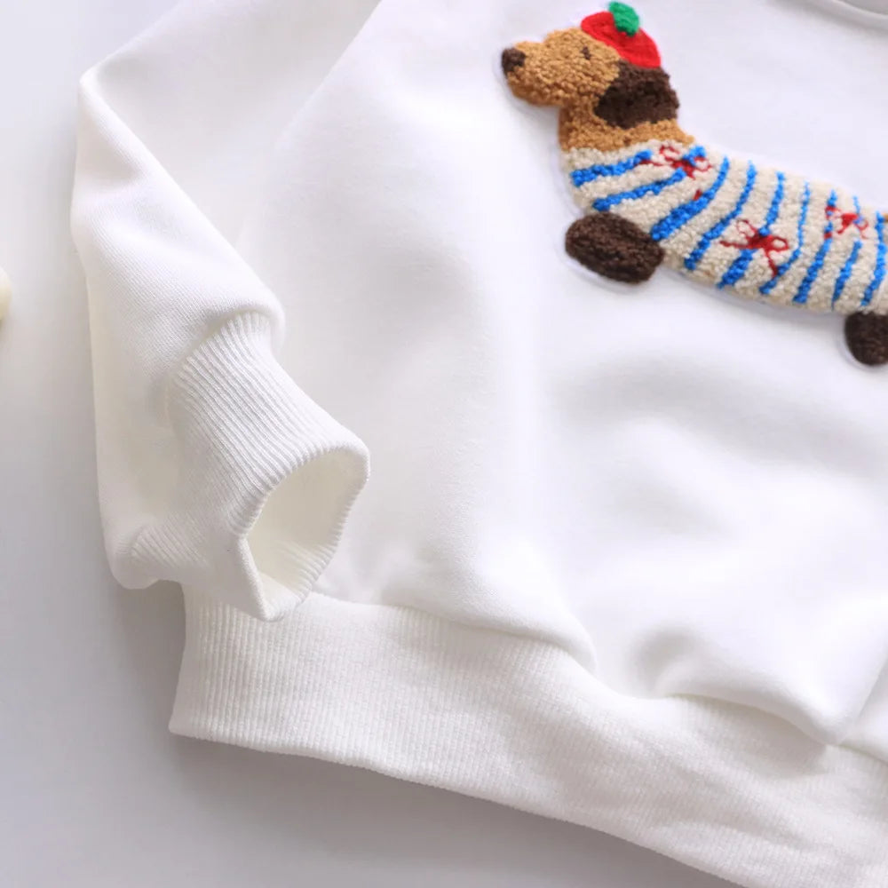 Family Funny Sweatshirt Cute Dog Print - Parent-Child Matching Clothes Father Mother Daughter Son