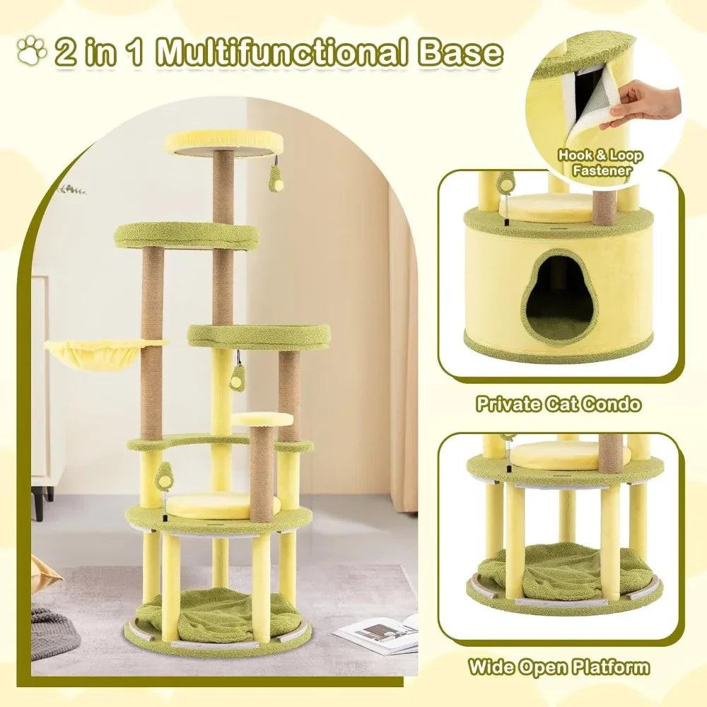 Avocado-Themed Cat Tree, Multi-Level Modern Cat Tower