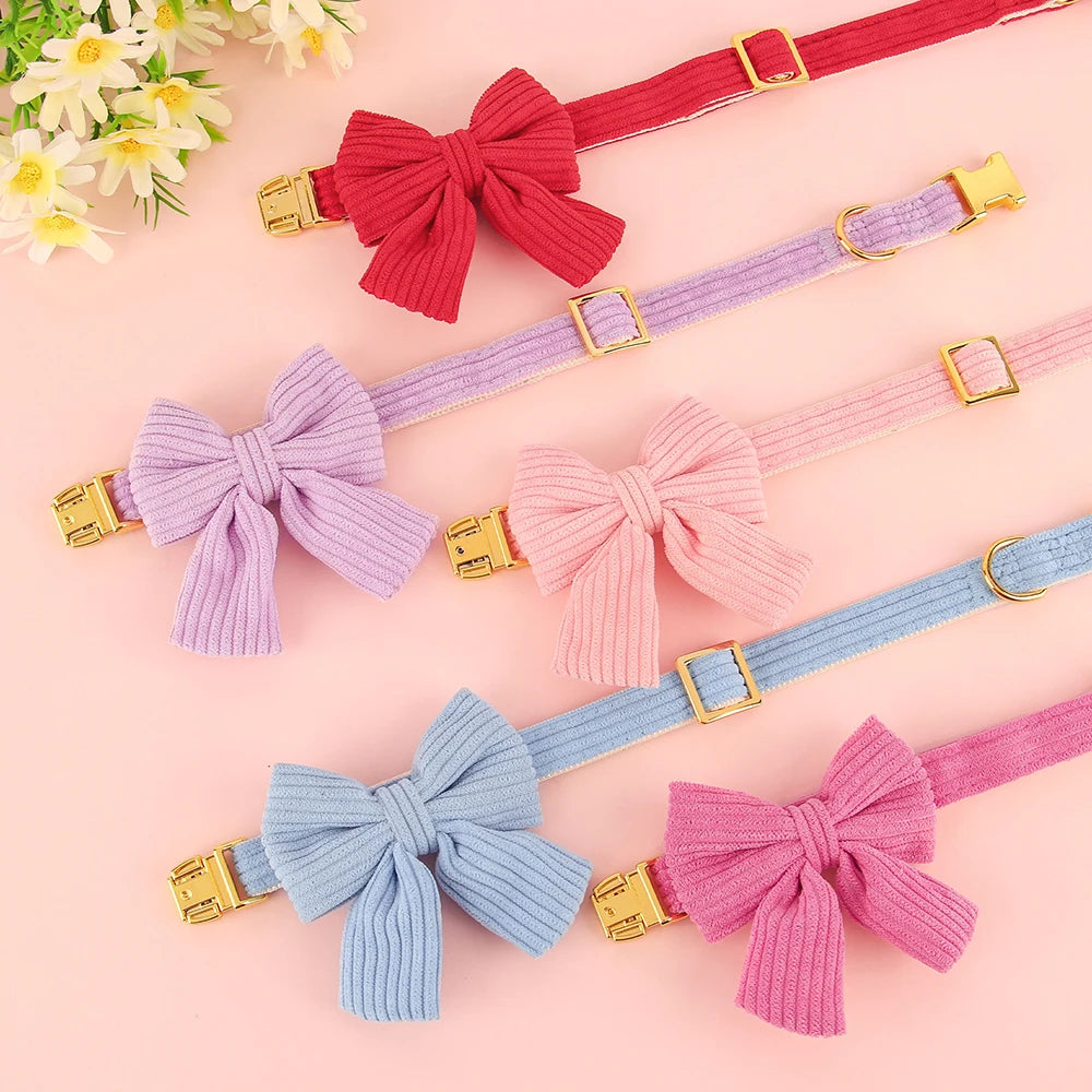 Personalized Dog Collar Adjustable Puppy Dogs Collars Pet Custom ID Necklace With Bowknot Cute For Small Medium Dogs Chihuahua