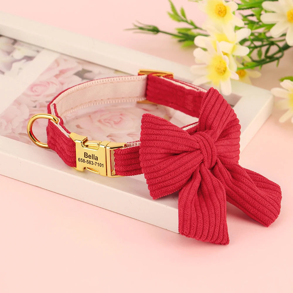 Personalized Dog Collar Adjustable Puppy Dogs Collars Pet Custom ID Necklace With Bowknot Cute For Small Medium Dogs Chihuahua
