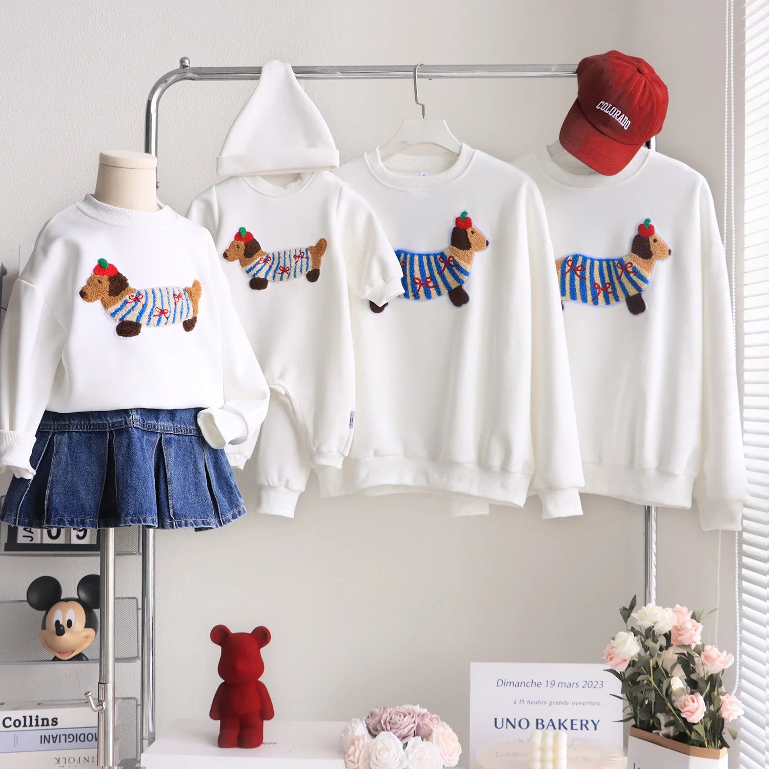 Family Funny Sweatshirt Cute Dog Print - Parent-Child Matching Clothes Father Mother Daughter Son