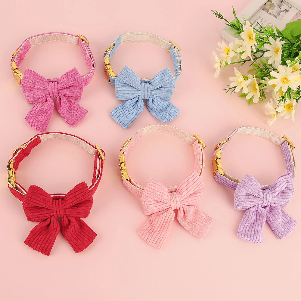 Personalized Dog Collar Adjustable Puppy Dogs Collars Pet Custom ID Necklace With Bowknot Cute For Small Medium Dogs Chihuahua