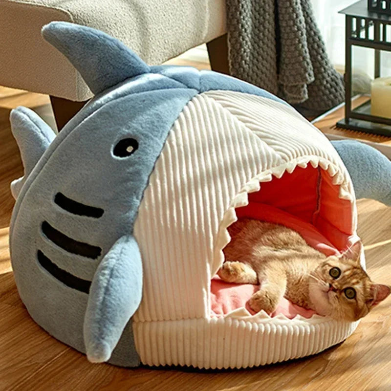 Cat Bed Semi-Enclosed Big Mouth Shark - Warm Pet Kennel Cave Tent