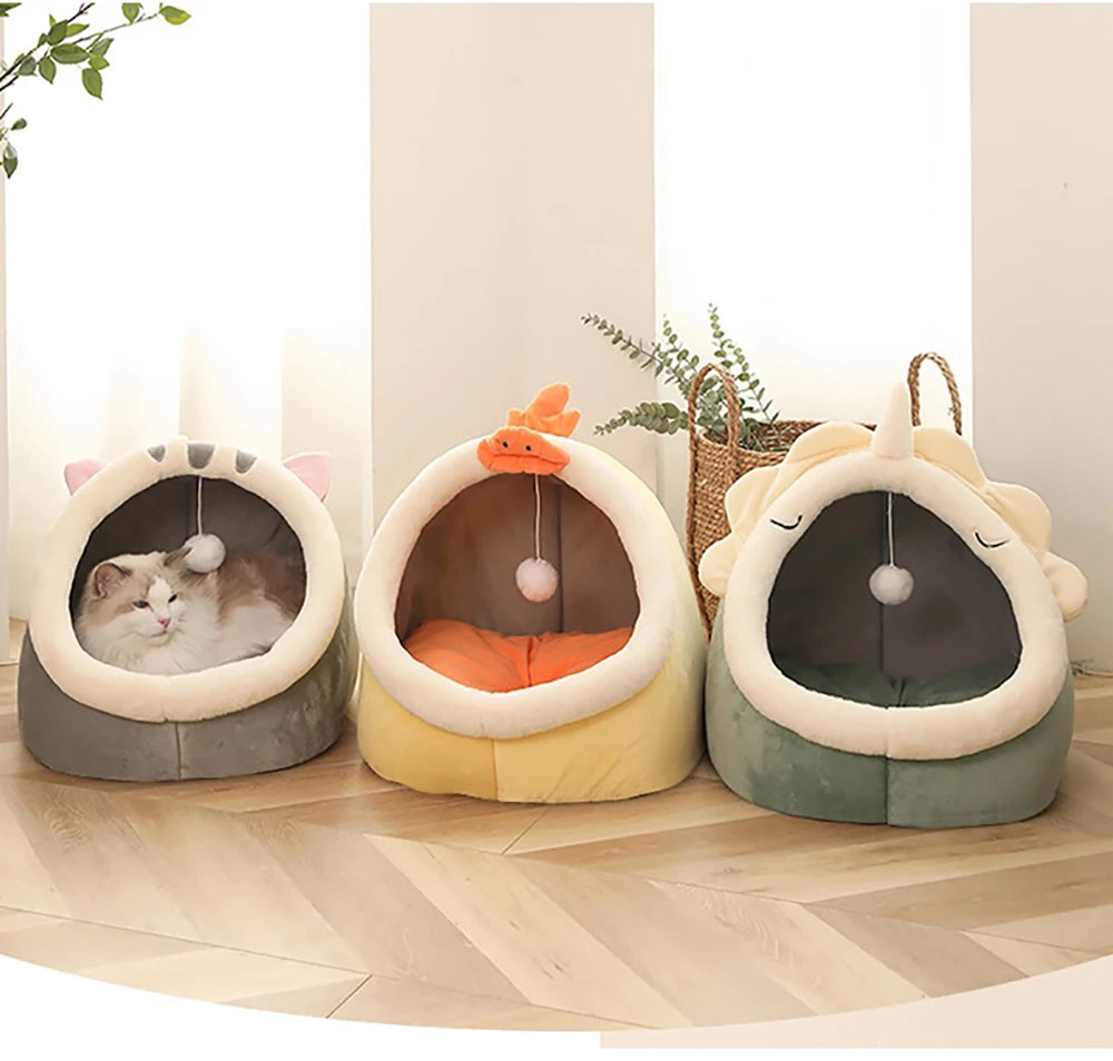 Deep Sleep Cat Bed - Warm Pet Basket Cozy House Kitten Lounger Cave