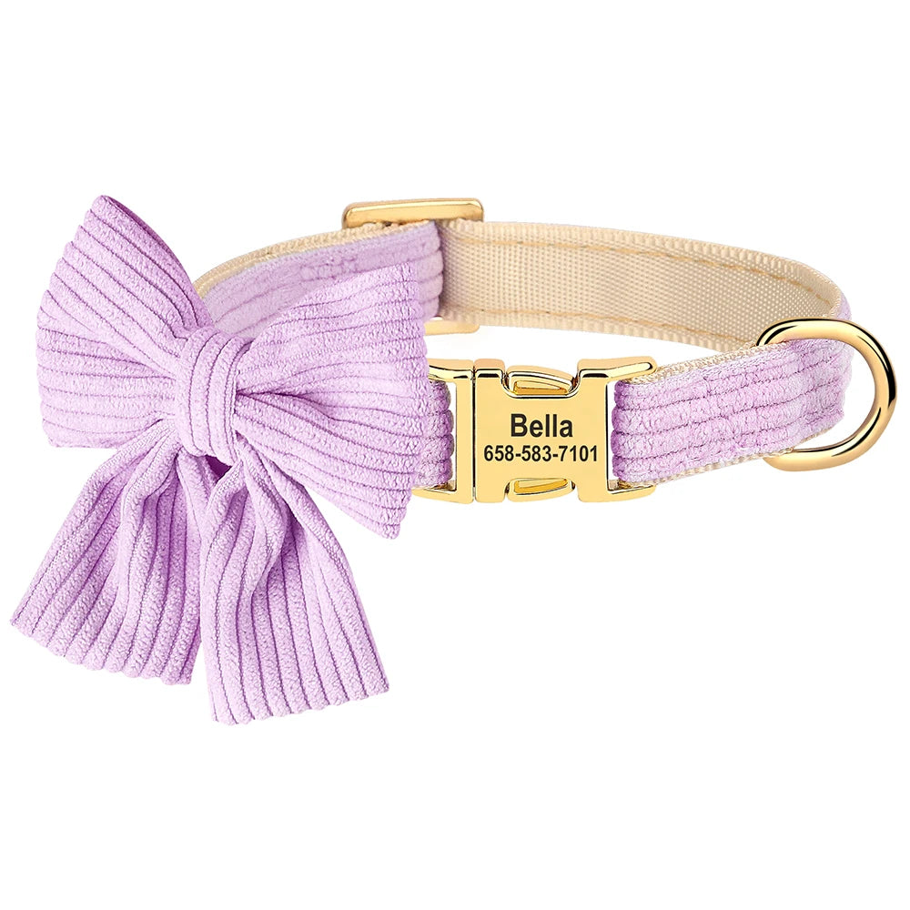 Personalized Dog Collar Adjustable Puppy Dogs Collars Pet Custom ID Necklace With Bowknot Cute For Small Medium Dogs Chihuahua