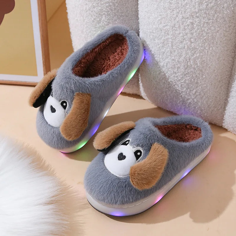 LED Light-Up Kids' Winter Shoes - Cartoon House Slippers with Thick Bottom