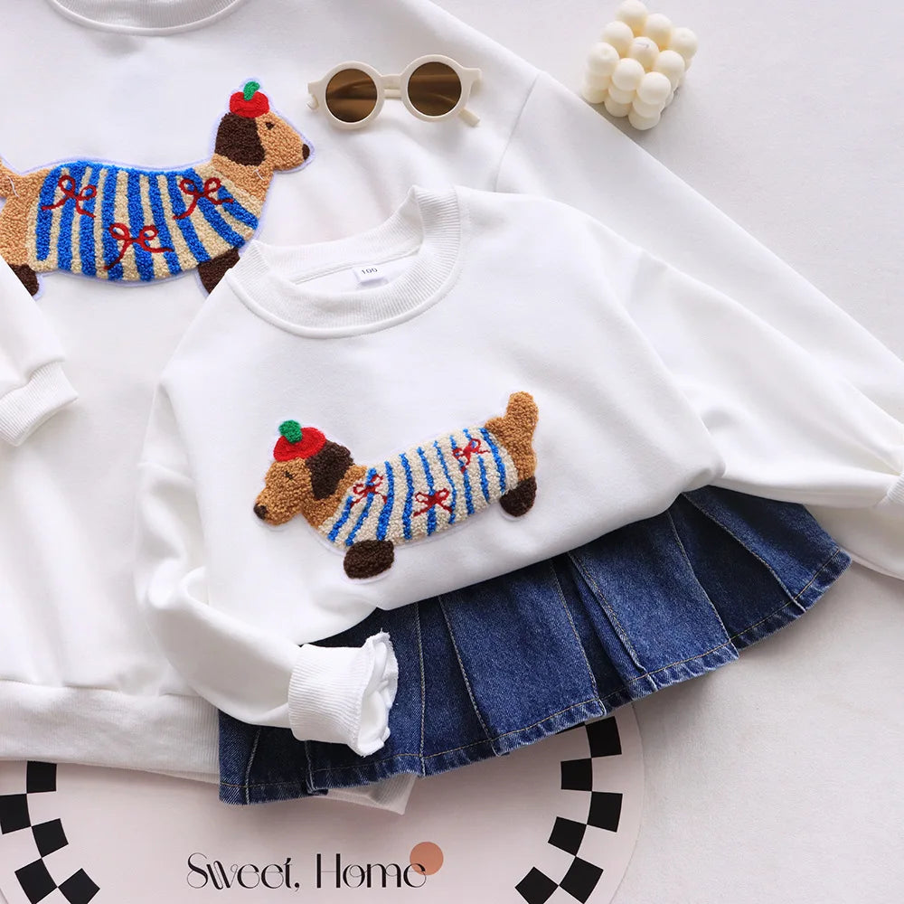 Family Funny Sweatshirt Cute Dog Print - Parent-Child Matching Clothes Father Mother Daughter Son