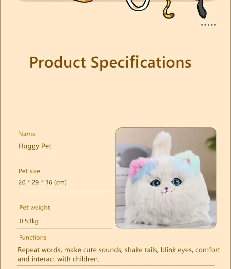 Interactive Kids Plush Huggy Pet - Electronic Cat Dog Birthday Gift for Girls