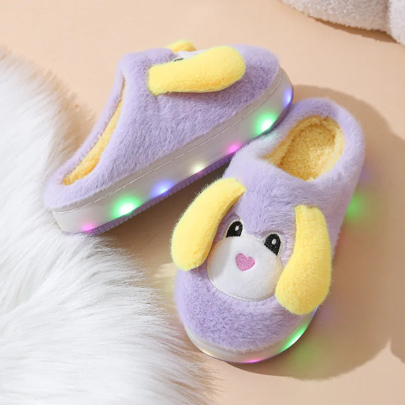 LED Light-Up Kids' Winter Shoes - Cartoon House Slippers with Thick Bottom