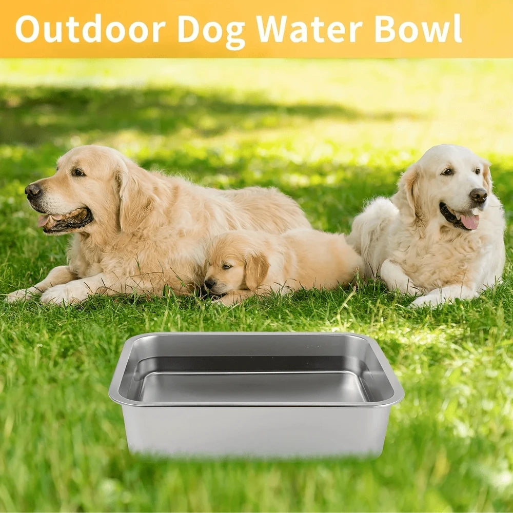 Large Capacity Drop-Resistant Stainless Steel Square Dog Bowl - Food & Water Feeder