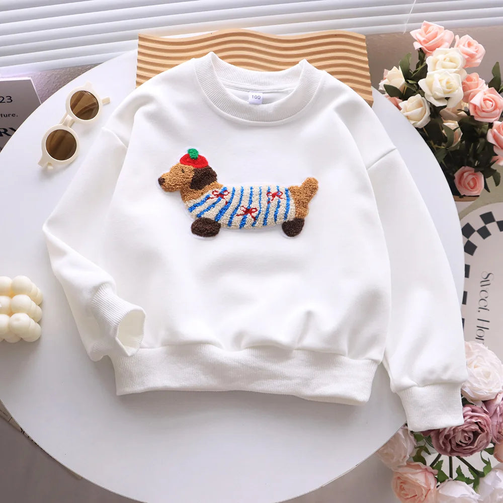 Family Funny Sweatshirt Cute Dog Print - Parent-Child Matching Clothes Father Mother Daughter Son