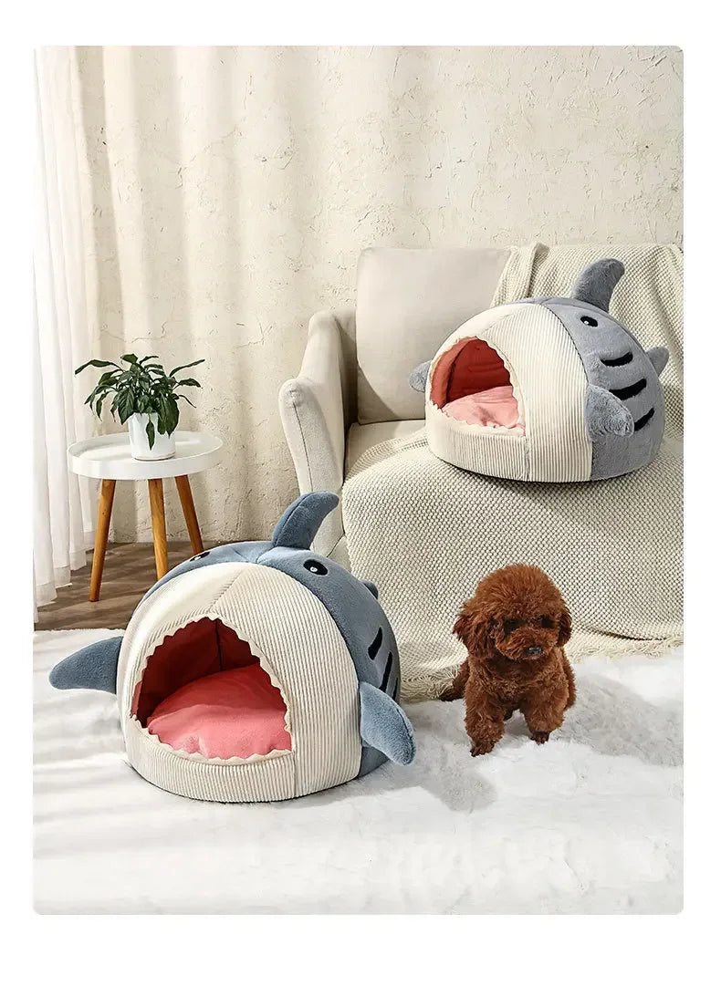 Cat Bed Semi-Enclosed Big Mouth Shark - Warm Pet Kennel Cave Tent