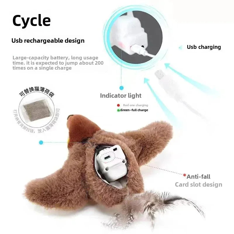 Cat Interactive Toys - Catnip Electric Bird Touch-Activated USB Rechargeable