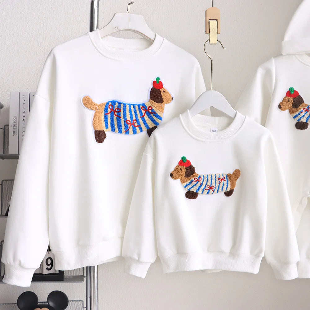 Family Funny Sweatshirt Cute Dog Print - Parent-Child Matching Clothes Father Mother Daughter Son