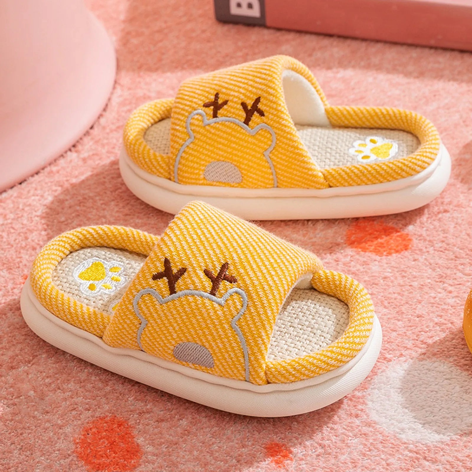 Children's Linen Three-Season Slippers - Spring Summer Autumn Indoor Shoes