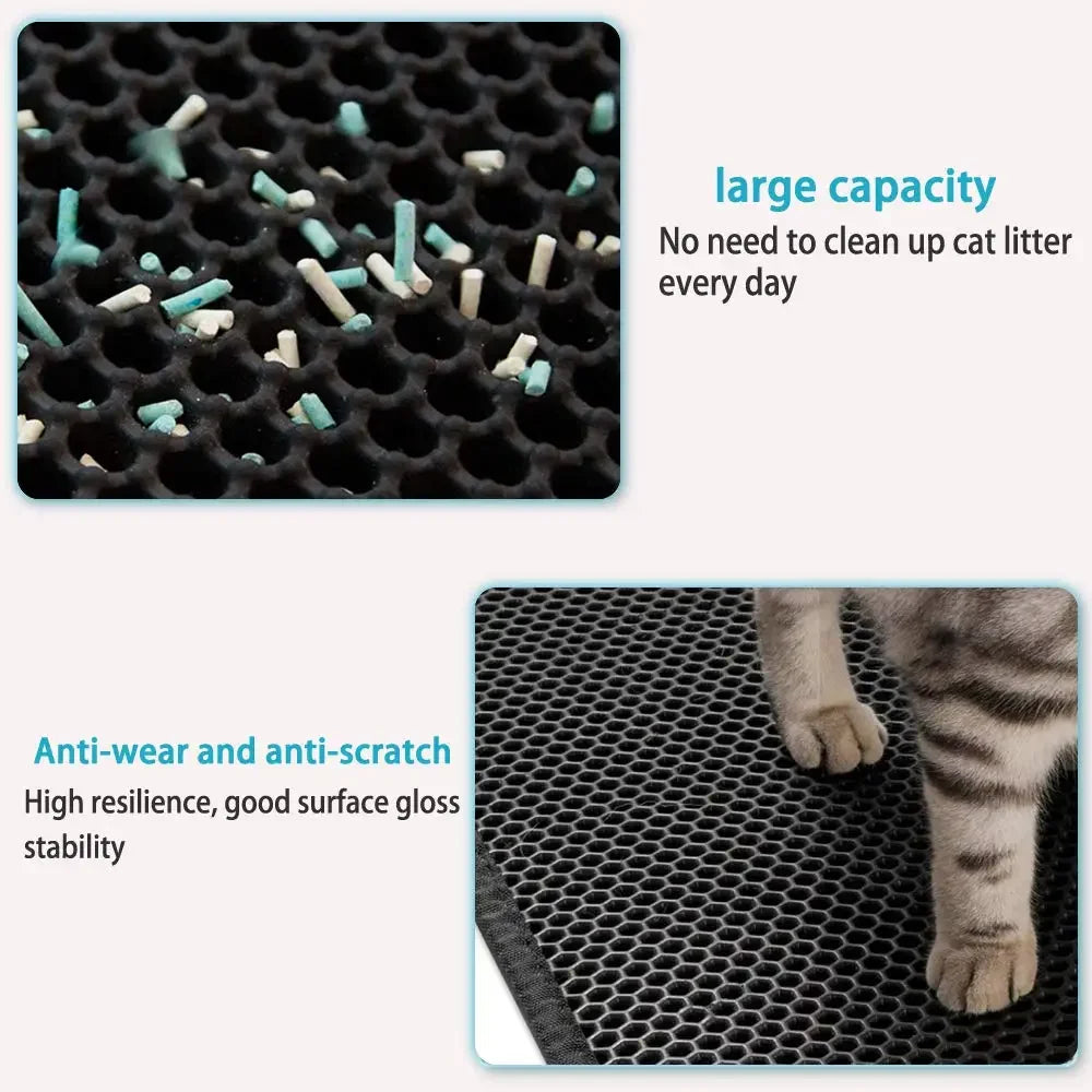Cat Litter Mat Double Layer Waterproof - Non-Slip Washable Clean Pad with Gift