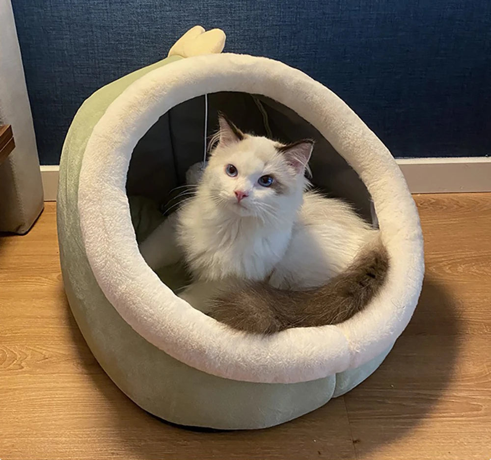 Deep Sleep Cat Bed - Warm Pet Basket Cozy House Kitten Lounger Cave