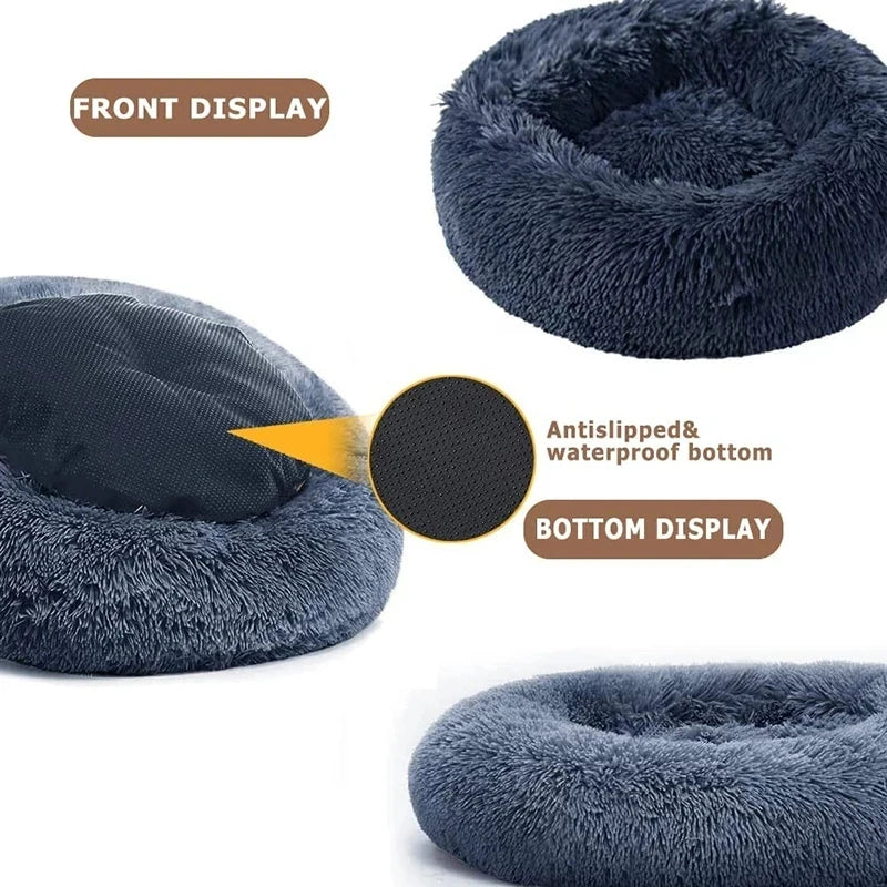 Super Soft Pet Cat Bed - Plush Donut Calm Bed Washable Sleeping Artifact