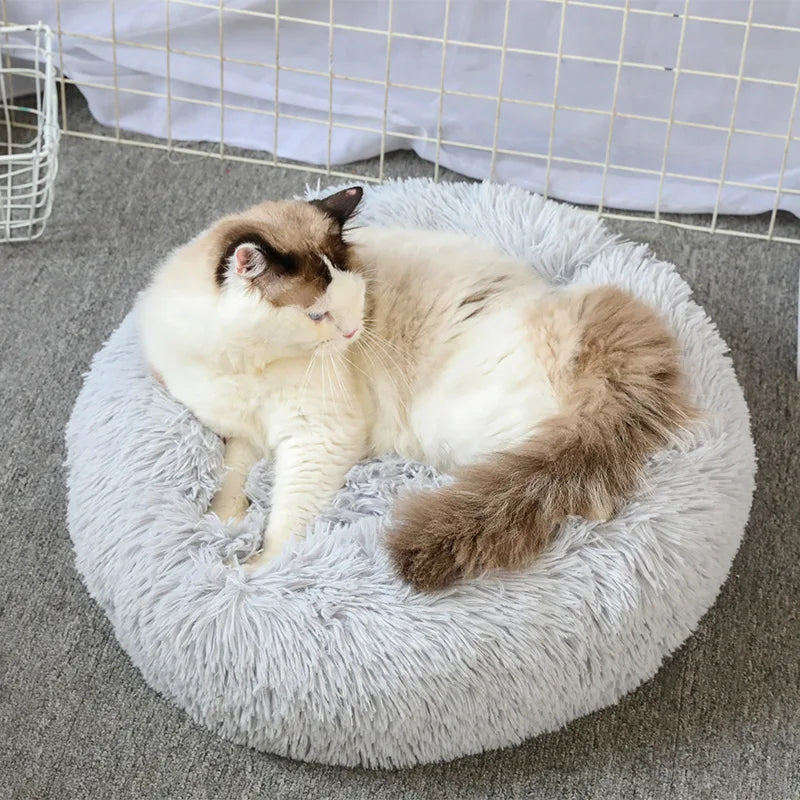 Super Soft Pet Cat Bed - Plush Donut Calm Bed Washable Sleeping Artifact