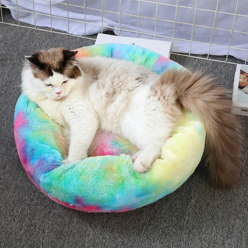 Super Soft Pet Cat Bed - Plush Donut Calm Bed Washable Sleeping Artifact