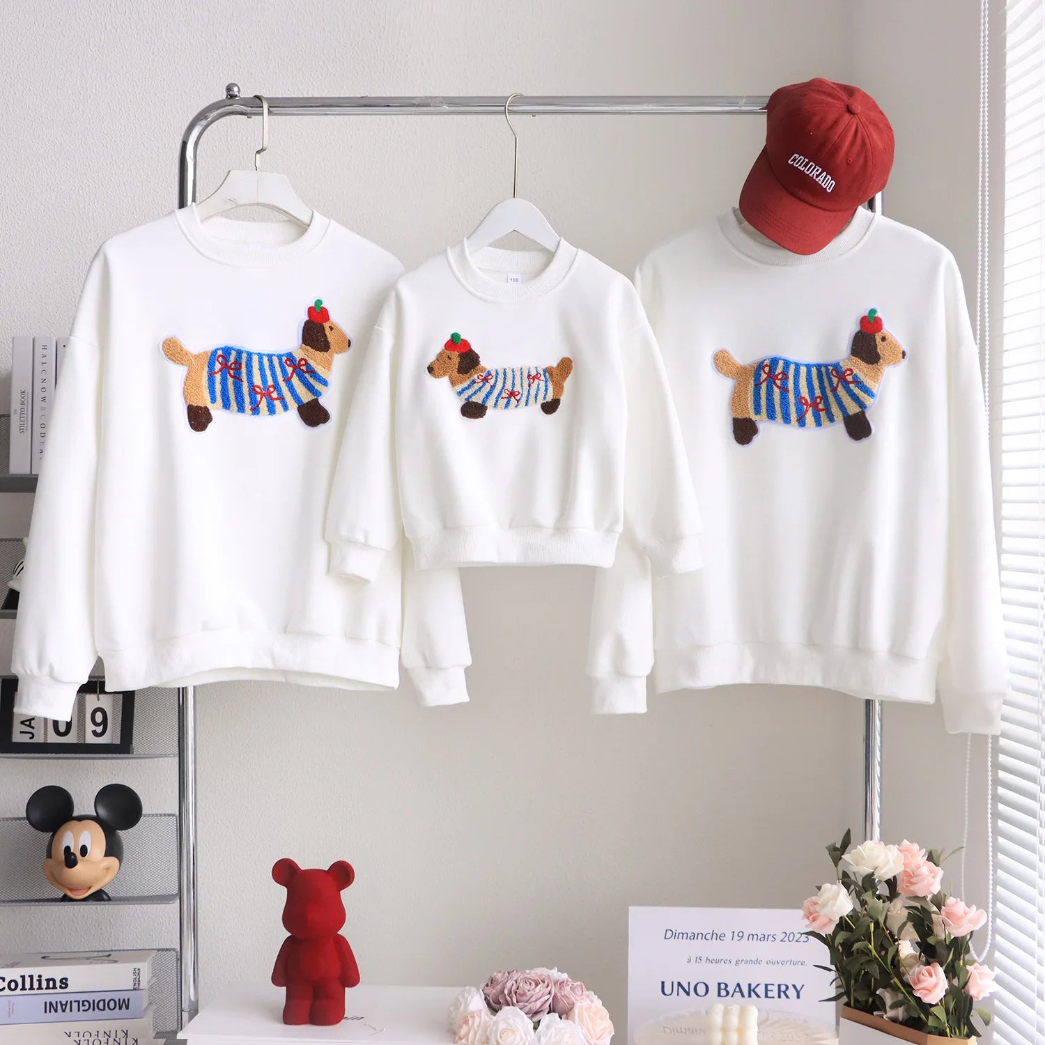 Family Funny Sweatshirt Cute Dog Print - Parent-Child Matching Clothes Father Mother Daughter Son
