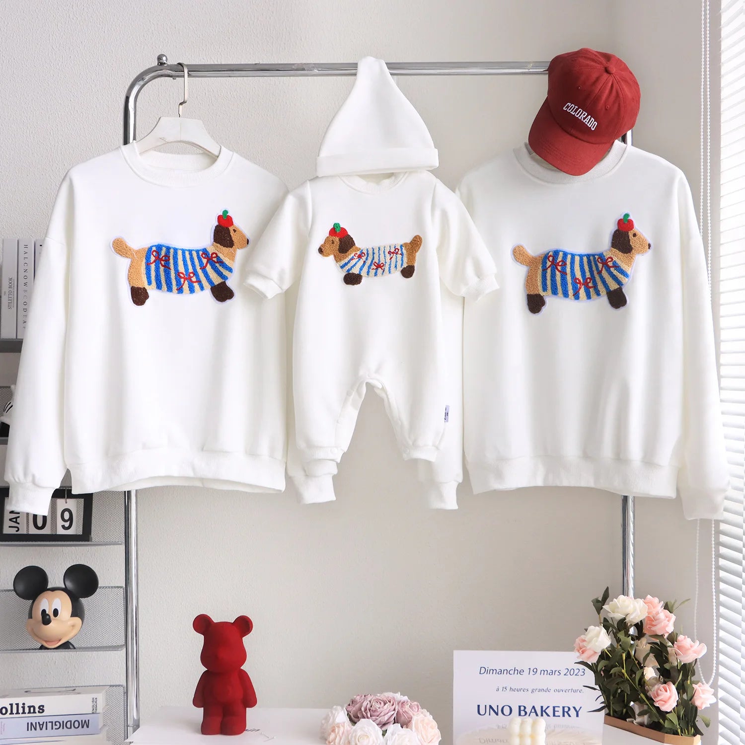 Family Funny Sweatshirt Cute Dog Print - Parent-Child Matching Clothes Father Mother Daughter Son