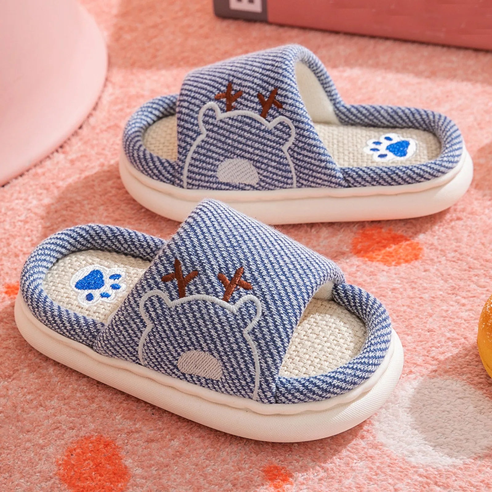 Children's Linen Three-Season Slippers - Spring Summer Autumn Indoor Shoes