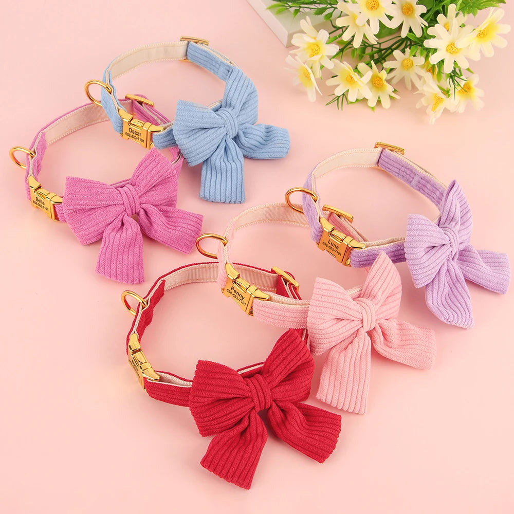 Personalized Dog Collar Adjustable Puppy Dogs Collars Pet Custom ID Necklace With Bowknot Cute For Small Medium Dogs Chihuahua