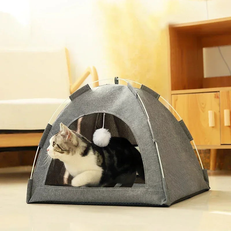 Pet Tent Bed Removable Canvas - Semi-Enclosed Cat Sofa for Room Decor