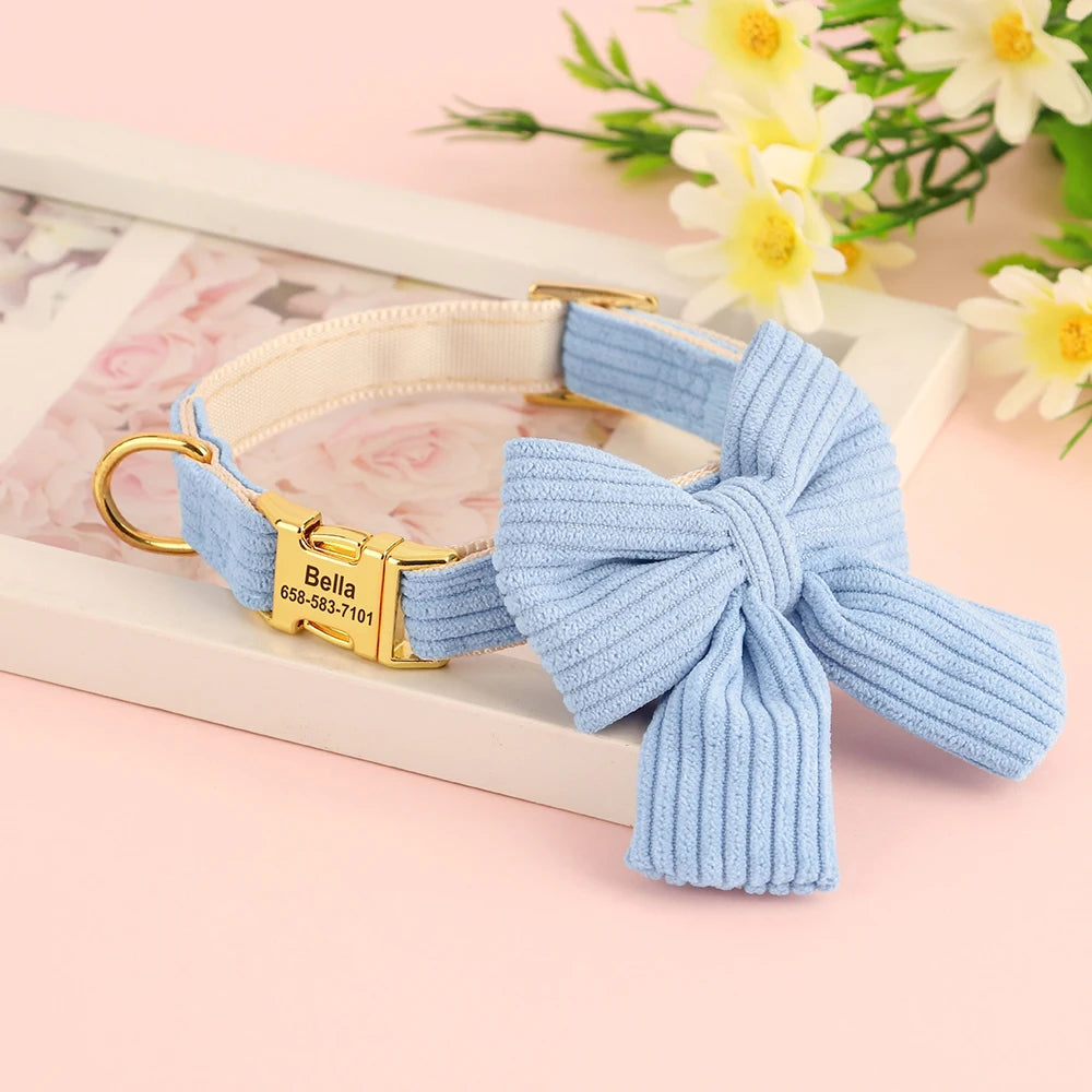 Personalized Dog Collar Adjustable Puppy Dogs Collars Pet Custom ID Necklace With Bowknot Cute For Small Medium Dogs Chihuahua