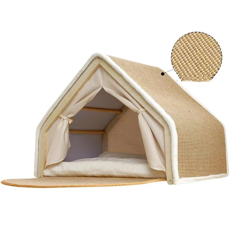 Cat Tent Villa All-Season - Dual-Use Wooden Bed Durable Cozy House
