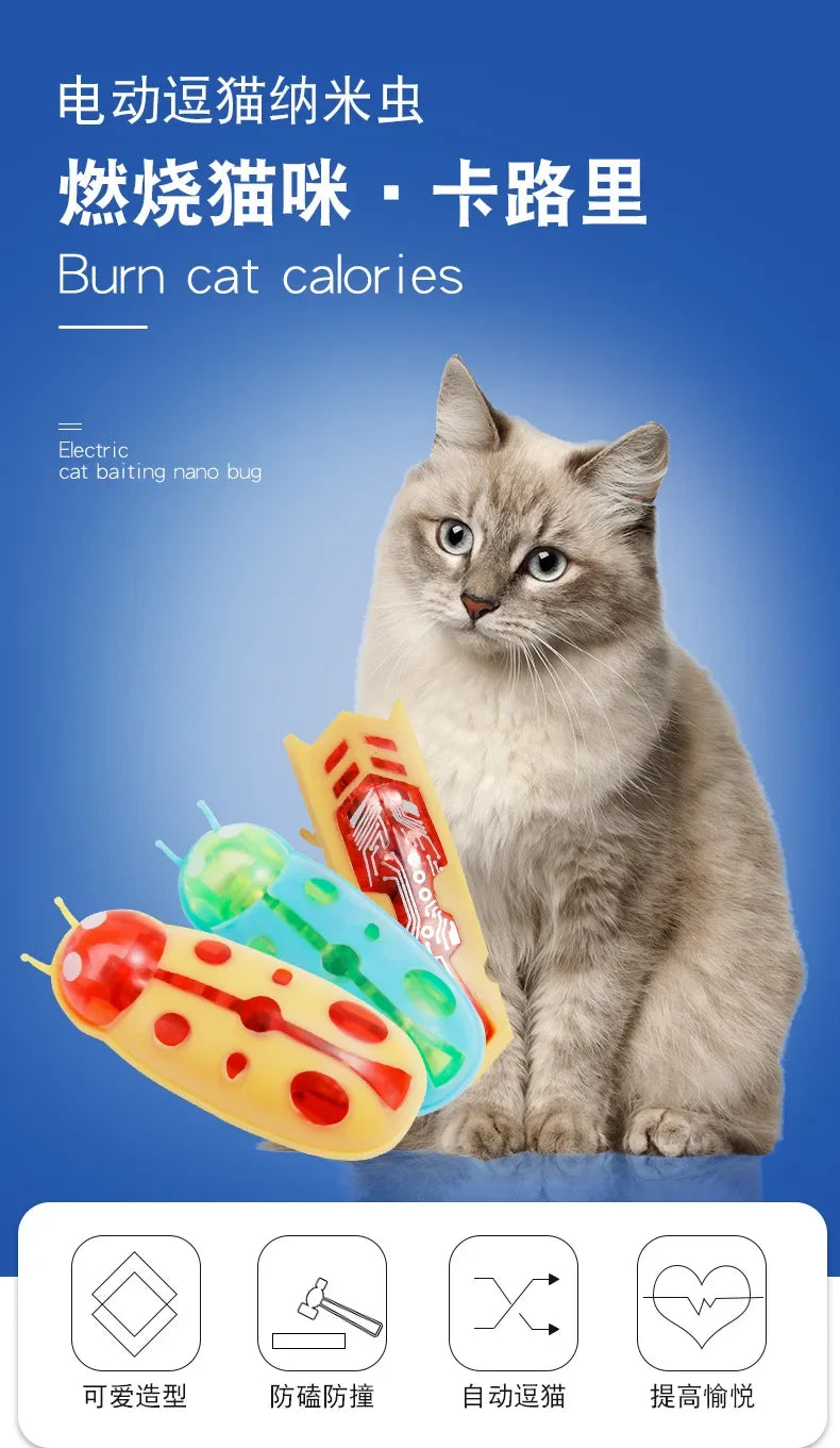 1PC Automatic Electric Bug Cat Toy Flips Moves Battery Operated Interactive PetToy for Cats Small Dogs Funny Beetle Play withLED