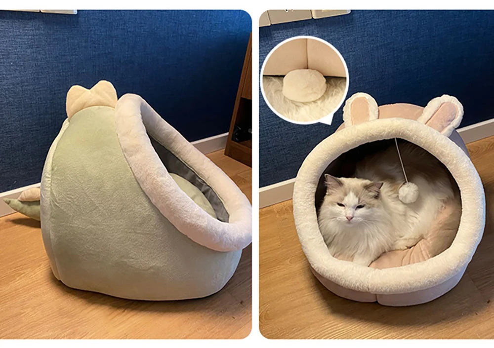 Deep Sleep Cat Bed - Warm Pet Basket Cozy House Kitten Lounger Cave