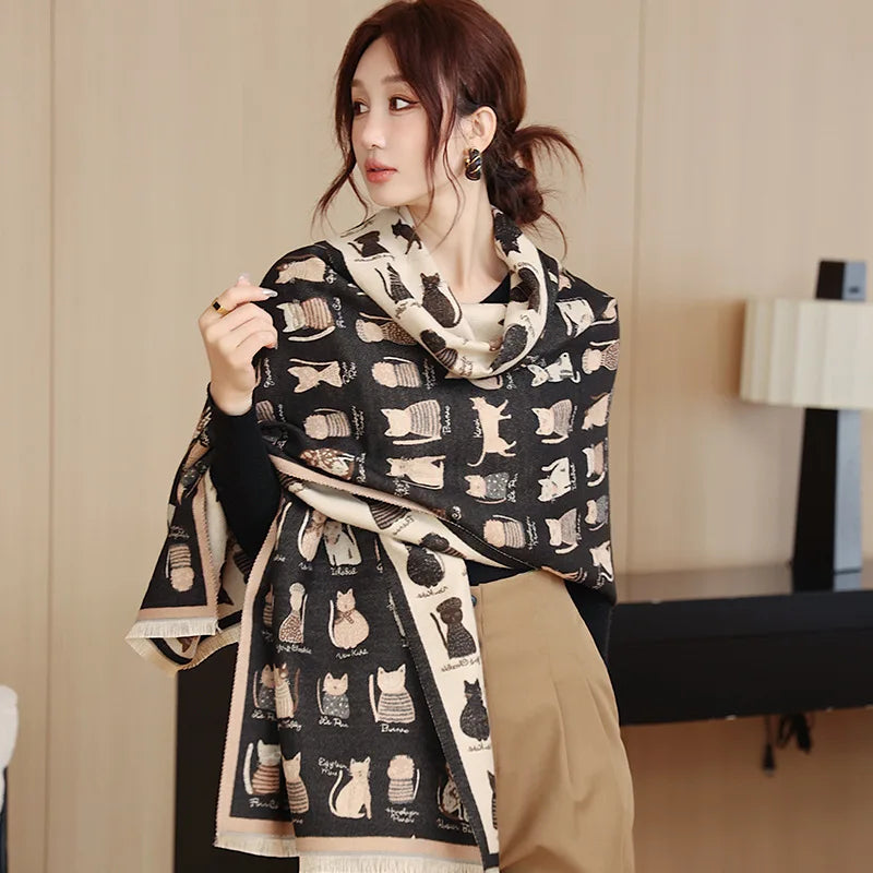 Luxury Cat Print Scarf