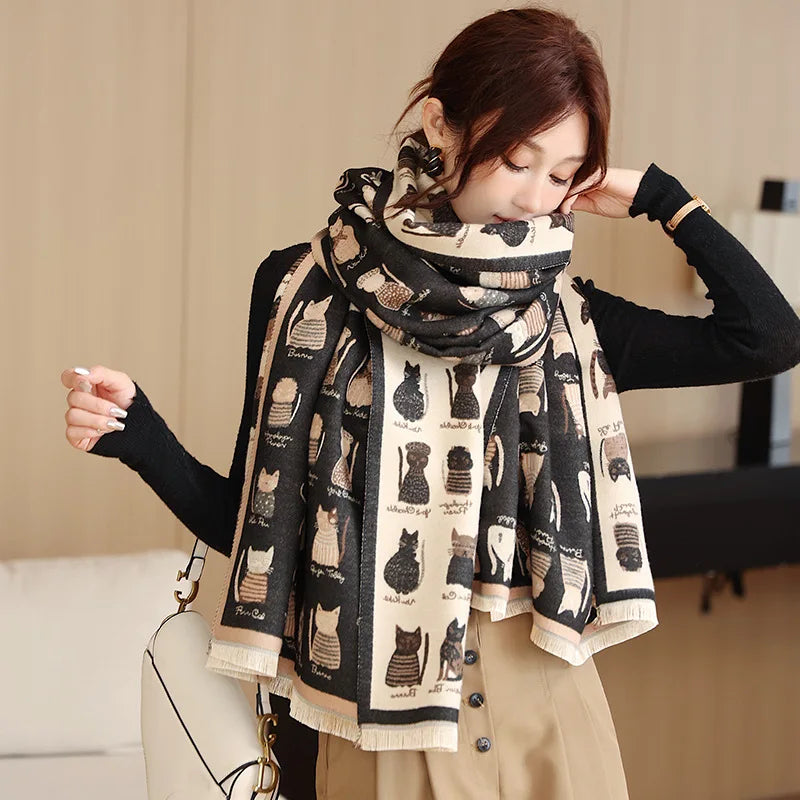 Luxury Cat Print Scarf