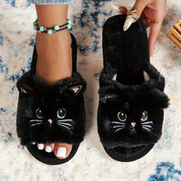 Black & White Cat Fleece Slippers