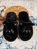 Black & White Cat Fleece Slippers