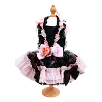 Luxury Floral Dog Dress with Ruffled Skirt & Pink Bow