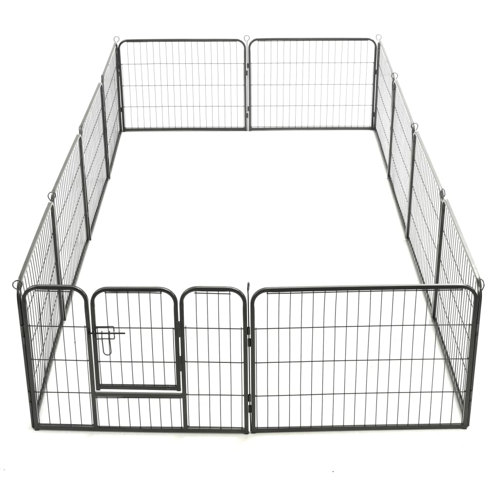 vidaXL Dog Playpen 12 Panels Steel 31.5"x23.6" Black-4