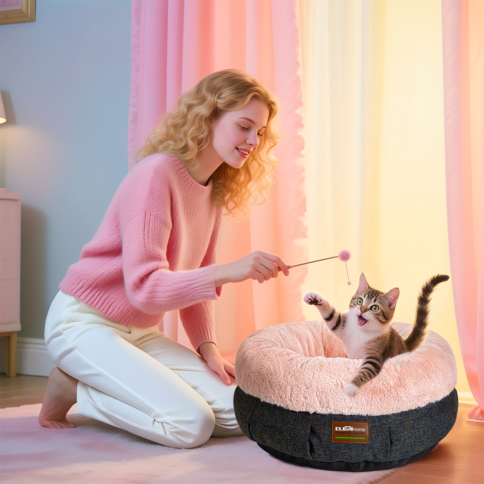 Cat Bed For Indoor Cats - 20 Inch Round Plush Pet Bed For Small Dogs & Cats Up To 11 Lbs, Cozy Donut Cuddler With Raised Rim & Anti-Slip Bottom, Washable Fluffy Calming Bed For Kittens & Puppies, Ideal Holiday & Birthday Gift by Tail chasers