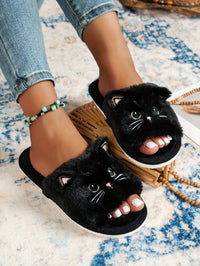 Black & White Cat Fleece Slippers